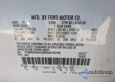 2024 Ford Explorer St from USA, damaged, VIN 1FM5K8GC6RGA10725